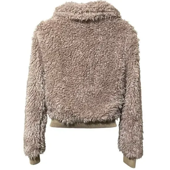 Princess Polly Teddy Cropped Jacket Lined Size 8 Faux Fur Tan Ski Contemporary - Picture 4 of 9